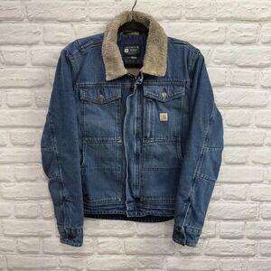 Carhartt Mens Sherpa lined Denim Jean Jacket Sz S Outdoors Work Wear Tucker Coat